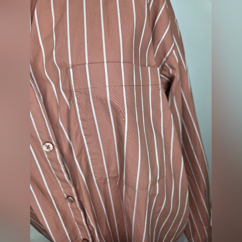 A New Day Size XL Striped Oversized Shirt Brown W/babypink Stripes - Picture 5 of 12